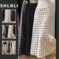 ราคา Retro Polka Dot Elegant เอวสูงฤดูใบไม้ผลิฤดูร้อนผู้หญิง Midi กระโปรงยาวทรงเอ (42402153083)
