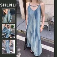 ราคา ชุดเดรสสายเดี่ยวผ้ายีนส์ผสม สีทึบ กระโปรงยาวหลวม เหมาะสำหรับฤดูใบไม้ผลิและฤดูร้อน (42110218884)