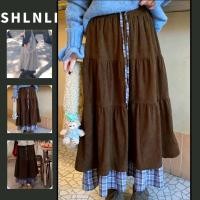 ราคา สไตล์เกาหลีผู้หญิงปลอมสองชิ้นผ้าลูกฟูกกระโปรงสองชั้นฤดูใบไม้ผลิและฤดูใบไม้ร่วงวินเทจประกบสลิมมิ่งเอวสูงชุดยาว (40013265659)