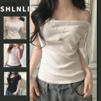 ราคา เสื้อครอปแขนสั้นลายจุดสำหรับฤดูใบไม้ผลิและร้อน ผูกเชือกได้ พอดีทรงและสวมใส่ง่าย (28793509602)