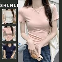 ราคา เสื้อยืดแขนสั้นปักลายโบว์ สำหรับผู้หญิง ทรงกระชับไหล่คอกลม สไตล์ลำลองสำหรับฤดูร้อน (28689352657)