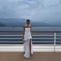 ราคา A403 เดรสออกงาน รุ่นชายเฉียงระบายยาว เดรสยาวเกาะอก ชุดไปงานแต่ง (43169213172)