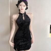 ราคา Kdkdp ชุดเดรสกี่เพ้า แต่งสายโซ่ลูกปัด สไตล์ฝรั่งเศสย้อนยุค แฟชั่นฤดูใบไม้ร่วง และฤดูหนาว (42666817408)