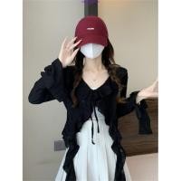 ราคา เกาะอกยีนส์ เสื้อเกาะอก สาวร้อนเร้าใจเสื้อเชิ้ตสีขาวผู้หญิงฤดูใบไม้ผลิสไตล์ใหม่คอวีแขนยาวเสื้อขนาดเล็กสวมใส่ด้านนอกสไตล์ย้อนยุคด้อยฉีกด้านบน (50301099091)