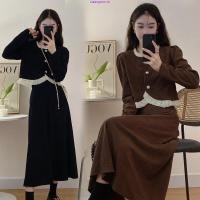 ราคา ชุดเดรสแขนยาว คอกลม ผ้าลูกฟูก สีพื้น แบบเรียบง่าย สไตล์ฝรั่งเศส สําหรับผู้หญิง มีสองชิ้น (42217791737)