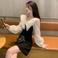 ราคา S 5XL ชุดเดรสแขนยาว คอปกตุ๊กตา กระโปรงสั้นน่ารัก ยืดหยุ่น ดีเทลโบวื เดรสสาวอวบ พลัสไซซ์ เดรสออกงาน (41869213243)