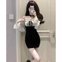 ราคา ชุดเดรส เปิดไหล่ โมเสค สไตล์เกาหลีวินเทจ สําหรับผู้หญิง (28141197196)