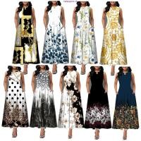 ราคา ชุดเดรสยาว แขนกุด คอวี พิมพ์ลายดอกไม้ สไตล์โบฮีเมียน แฟชั่นเรโทร สําหรับผู้หญิง (29390940387)