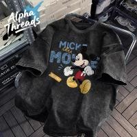 ราคา เสื้อยืดแขนสั้นคอกลม วินเทจฟอกน้ำ ลายพิมพ์การ์ตูนมิกกี้เมาส์ oversize ระบายอากาศ ผ้าฝ้าย YG1142 (51001161769)