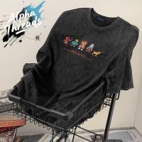 ราคา เกาหลี ดาว Oversize เสื้อยืดผ้าฟอก SXT0255 ผู้ชาย ผู้หญิง แฟชั่น วินเทจ ลายทาง ตัวอักษร การ์ตูน ลายสกรีน ฤดูร้อน M 3XL (48350984715)