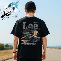 ราคา จัดส่งตลอด 24 ชั่วโมง Alpha Threads พิมพ์ลายหน้า หลังเท่ๆ สไตล์อเมริกัน เสื้อสตรีทแฟชั่นเท่ๆ เสื้อยืดผู้ชาย สีขาว ดำ (43012509608)