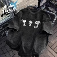 ราคา เสื้อยืดแขนสั้นคอกลม วินเทจฟอกน้ำ Snoopy ลายการ์ตูน oversize ระบายอากาศ ผ้าคอตตอน 100 YG514 (46551214023)