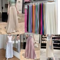 ราคา Satin skirt กระโปรงอัดพลีทยาวทรงบาน ดีเทลงานเงา เอวยางยืด (41964842065)
