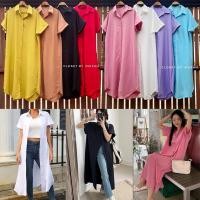 ราคา Dress shirt ชุดเดรสยาว แขนสั้น ผ้าไหมอิตาลี สีพื้น สีสันสดใส (26555294546)