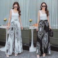 ราคา pleated pants กางเกงอัดพลีท เอวยางยืด ลายกราฟฟิก ทรงสวย พรางหุ่น (22689333284)