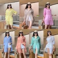 ราคา Mini beach dress shirts เดรสเชิ้ตทรงพริ้วยาว ปลายชายเสื้อเว้าทั้งสองข้าง ดีไซต์ปกเชิ้ต เชิ้ตผ้าลาลู (17331289581)
