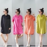 ราคา เดรสเชิ้ตแขนยาว ผ้าสลาฟ ทรงสวยมาก เเต่งกระดุมหน้า (19891470210)