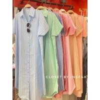 ราคา Maxi dress shirt ชุดเดรสเชิ้ตยาว แขนสั้น ลายริ้ว (25537220823)