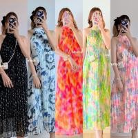 ราคา maxi dress ชุดเดรสอัดพลีท ผ้าชีฟอง ลายดอกไม้ ใส่เที่ยว ไปทะเล คาเฟ่ (25333966003)