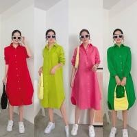 ราคา dress shirt เดรสเชิ้ตตัวยาวทรงแขนยาว งานคอตตอน สีพื้น สดใส (10990195796)