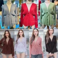 ราคา เสื้ออัดพลีท แขนยาว ผ้าบางใส่สบาย (25361229405)