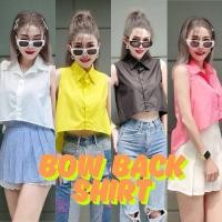 ราคา mini bow back crop shirt เสื้อเชิ้ต แขนกุด แต่งโบว์หลัง (25195042777)