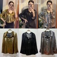 ราคา metallic shirt เสื้อแขนยาวเมทาลิค แต่งกระดุมหน้า ผ้าเงาสวย สีทอง เงิน (28582942372)