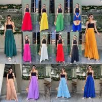 ราคา กระโปรงอัดพลีทตัวยาว เอวสม๊อค ทรงปลายบาน งานสีพื้นสีสันสดใส (25307117673)