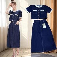 ราคา jeans set ชุดเซ็ตกระโปรงยีนส์ เสื้อเชิ้ตแต่งลูกไม้ (44151712909)