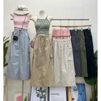 ราคา กระโปรงยาวแฟชั่น ผ้าร่ม เอวสูง มี4 กระเป๋า มีเชือกผูกด้านหน้า (44102169439)