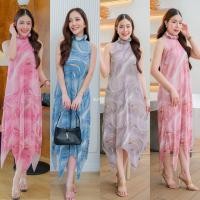 ราคา maxi dress ชุดเดรสอัดพลีท คอระบายชายโค้ง ผูกหลัง (43851453782)