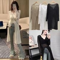 ราคา เสื้อไหมพรมแขนยาวถักโคเช ตัวยาว ผ่าหน้า ซีทรู (43702178688)