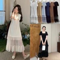 ราคา เดรสยาวแขนสามส่วนผ้าคัตตอนแต่งดีเทลผ้ามุ้งสไตล์เกาหลี (42920459126)
