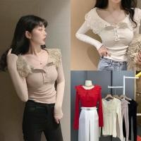 ราคา เสื้อไหมพรมแขนยาว คอถักลูกไม้ ผ้ายืด (42702194814)