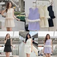 ราคา ชุดเซ็ตกระโปรงขาสั้น เสื้อแขนกุดคอกลม ทรงเอบาน ต่อระบายขนมิ้ง (42020561289)