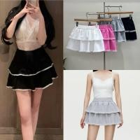 ราคา mini skirt กระโปรงสั้นสุดน่ารัก มีซับในเป็นกางเกง สม็อครอบเอว ทรงเอวสูง แต่งระบายลูกไม้ (42006741798)