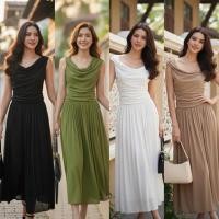 ราคา Maxi dress ชุดเดรสแขนกุดคอปาด ผ้ามุ้ง detail แต่งไกล่บิดหนึ่งข้าง (41870571121)