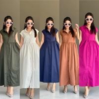 ราคา tชุดเดรสตัวยาว แขนกุด กระดุมหน้า เนื้อผ้าคัตตอนอย่างดี (41156730849)
