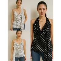 ราคา polka dot top เสื้อสายเดี่ยวผ้าลื่นลายจุด คล้องคอ (40919089770)