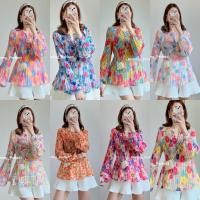 ราคา เสื้อคอกลมกระดุมผ่าหน้า ผ้าชีฟองอัดพลีท คอใส่ง่าย ดีเทลกระดุมน่ารัก (40857558068)