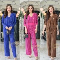 ราคา SET 3 Pชุดเซ็ตไหมพรมลายชิโนริ สุดคุ้มทั้งเสื้อและกางเกง (40570529210)