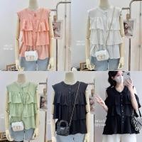 ราคา shirt เสื้อแขนกุด ระบายชั้นๆ กระดุมหน้า (40001459147)