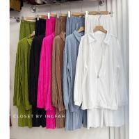 ราคา pleated set ชุดเซ็ตอัดพลีท 2 ชิ้น เสื้อแบบซิป เรียบหรู เนื้อผ้าซาตินเงา (29284473828)