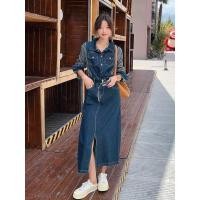 ราคา jeans dress ชุดเดรสยีนส์แขนยาว แต่งลายริ้ว (29063390267)