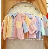 ราคา Rainbow Crop shirt เสื้อครอป แขนสั้น ลายริ้วสลับสี เรนโบว์ (28966175752)