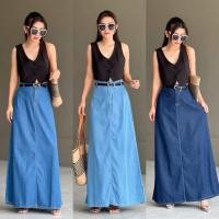ราคา jeans skirt กระโปรงยีนส์ตัวยาว ทรงเอ เอวสม๊อคหลัง งานซิบหน้า (28586804643)