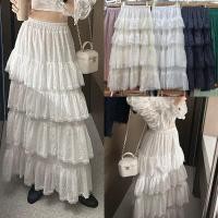 ราคา กระโปรงยาวลูกไม้สีขาว ไล่ระดับ ดีไซน์หรูหรา ใส่แล้วดูแพงใส่สบาย มีซับใน (28436240045)