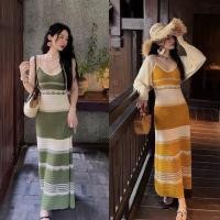 ราคา summer dress เดรสสายเดี่ยวตัวยาว ผ้าknit เนื้อผ้าทออย่างดี สลับสี (28085969584)