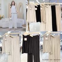 ราคา Linen set 2 ชิ้น ชุดเซ็ตแขนกุดลายริ้ว ผ้าลินิน กางเกงขายาว (27857061512)