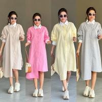 ราคา Dress shirt ชุดเดรสคอเชิ้ตงานแขนยาว กระดุมหน้า (27774955386)